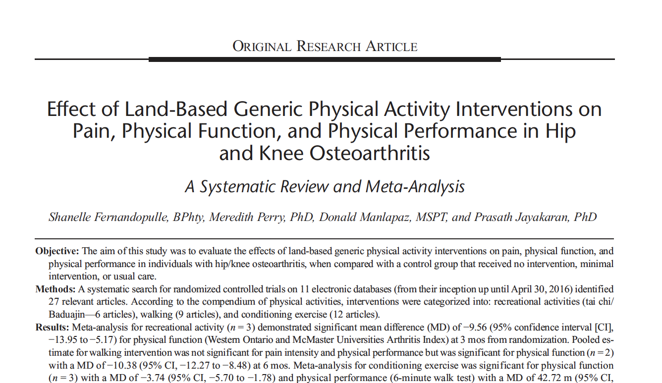 Effect Generic Activity On Hip Knee Oa Motus Physical Therapy